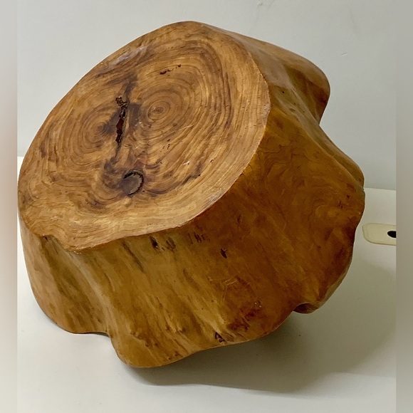 Mid Century Vtg Artisan Hand Carved Solid Tree Burl Wooden Fruit Bowl Basket - Picture 15 of 16